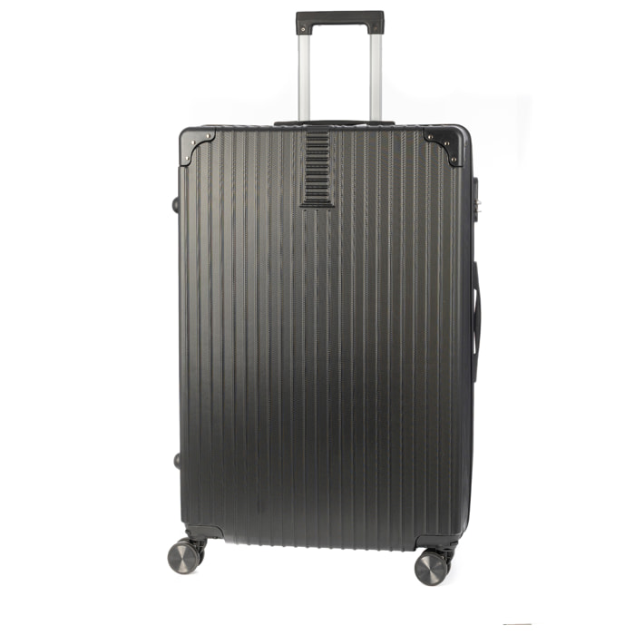 DAM Valigia grande volume trolley rigida ultraleggera, in ABS ad alta resistenza con angoli rinforzati. Chiusura numerica e 4 ruote doppie estraibili e girevoli a 360°. 52x31x78 Cm. Colore: Nero