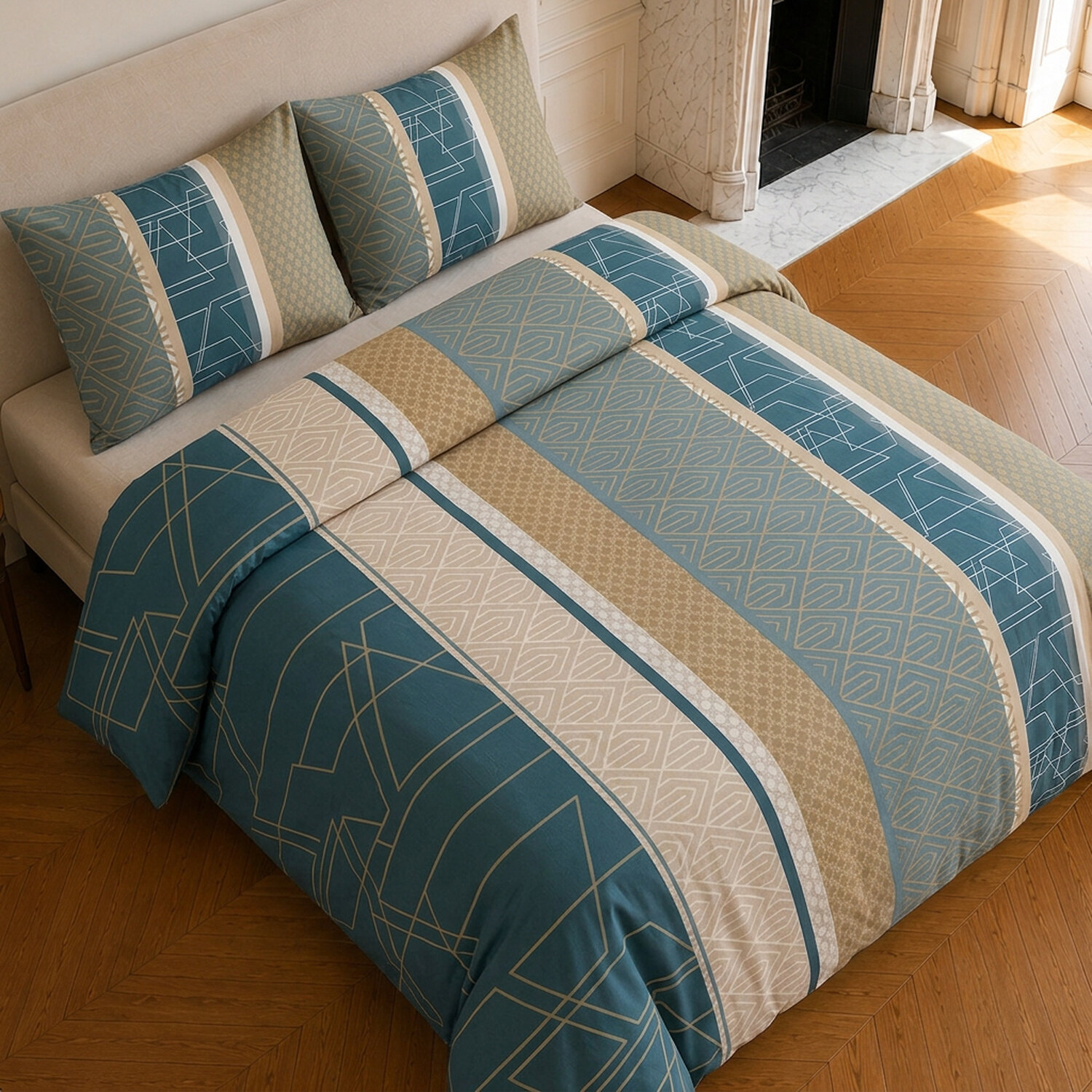 Parure housse de couette 100% microfibre motif géométrique - ULYSSE