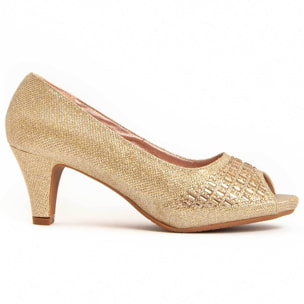 Zapato De Tacón - Dorado - Altura: 6 Cm