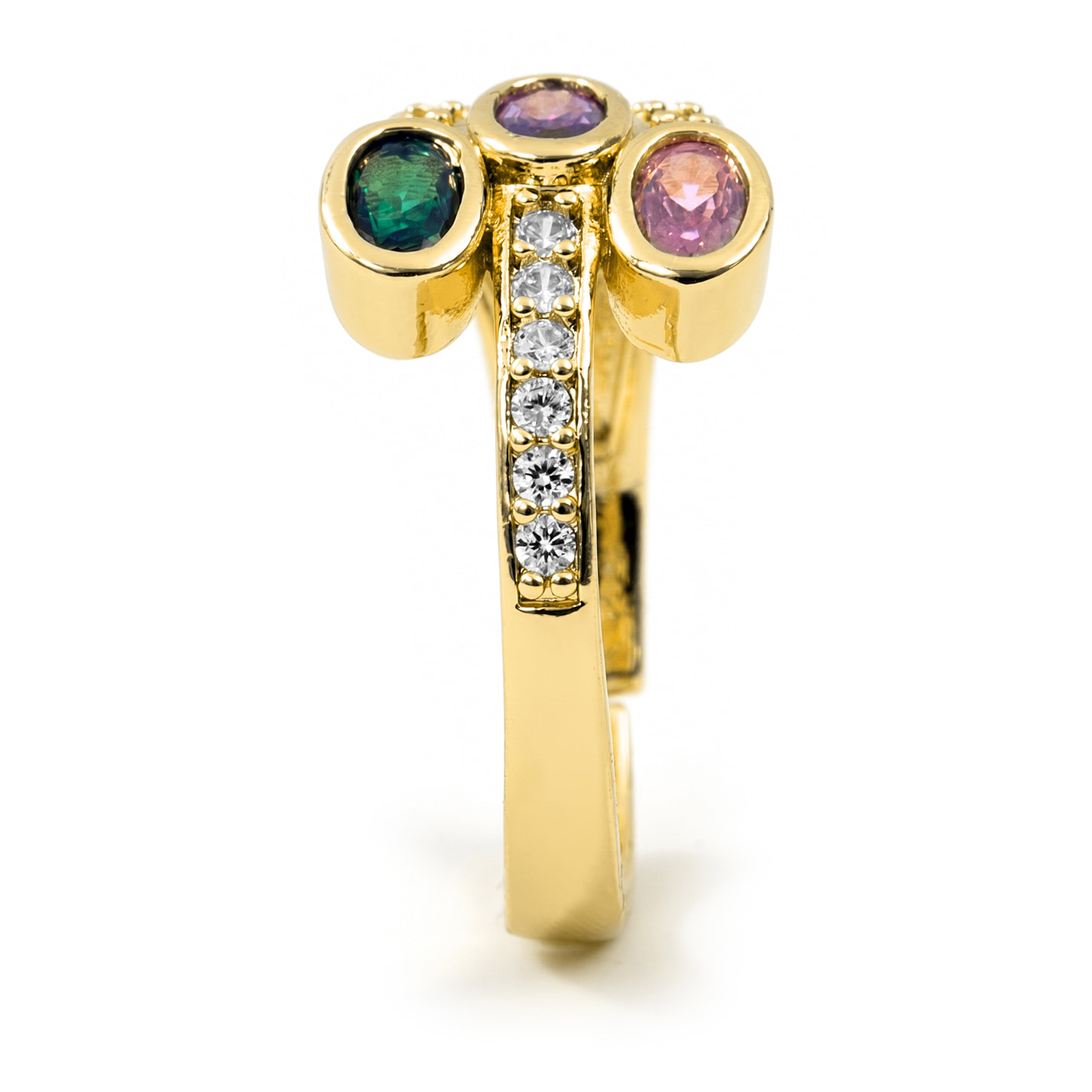Anillo de Aleación de Metal y Circonita Multicolor acabado en oro amarillo de 18k