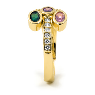 Anillo de Aleación de Metal y Circonita Multicolor acabado en oro amarillo de 18k