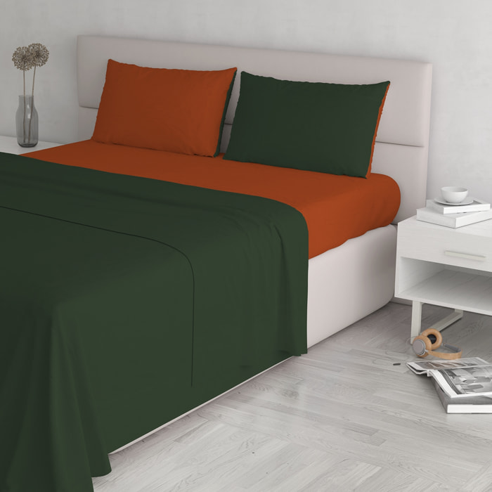 COMPLETO LETTO NATURAL COLOUR MADE IN ITALY COTONE - VERDE OLIVA/TERRA MATRIMONIALE