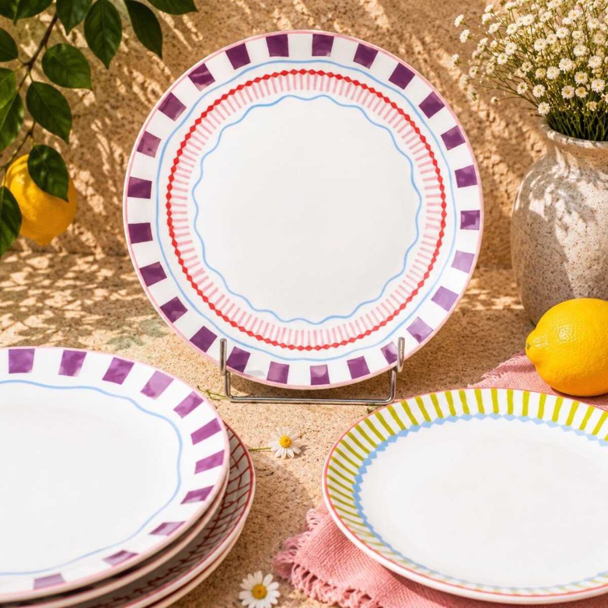 Lot de 6 grandes assiettes, RELAX SUNSET