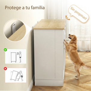 Aparador de Cocina, Armario de Cocina con 3 Estantes de Puerta, 1 Cajón, Estantes Ajustables, Aparador para Comedor, 105x40x83 cm, Blanco