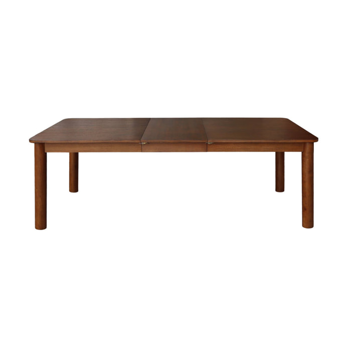Table à manger rectangulaire extensible bois d'hévéa et placage chêne noyer 6 à 10 places - 170-270cm - Solene