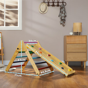 3 en 1 Triángulo de Escalada Montessori, Escalada para Niños de Madera Plegable, para18-48 Meses, con Rampa, para Deslizarse o Escalar, 147x64,5 cm, Multicolor