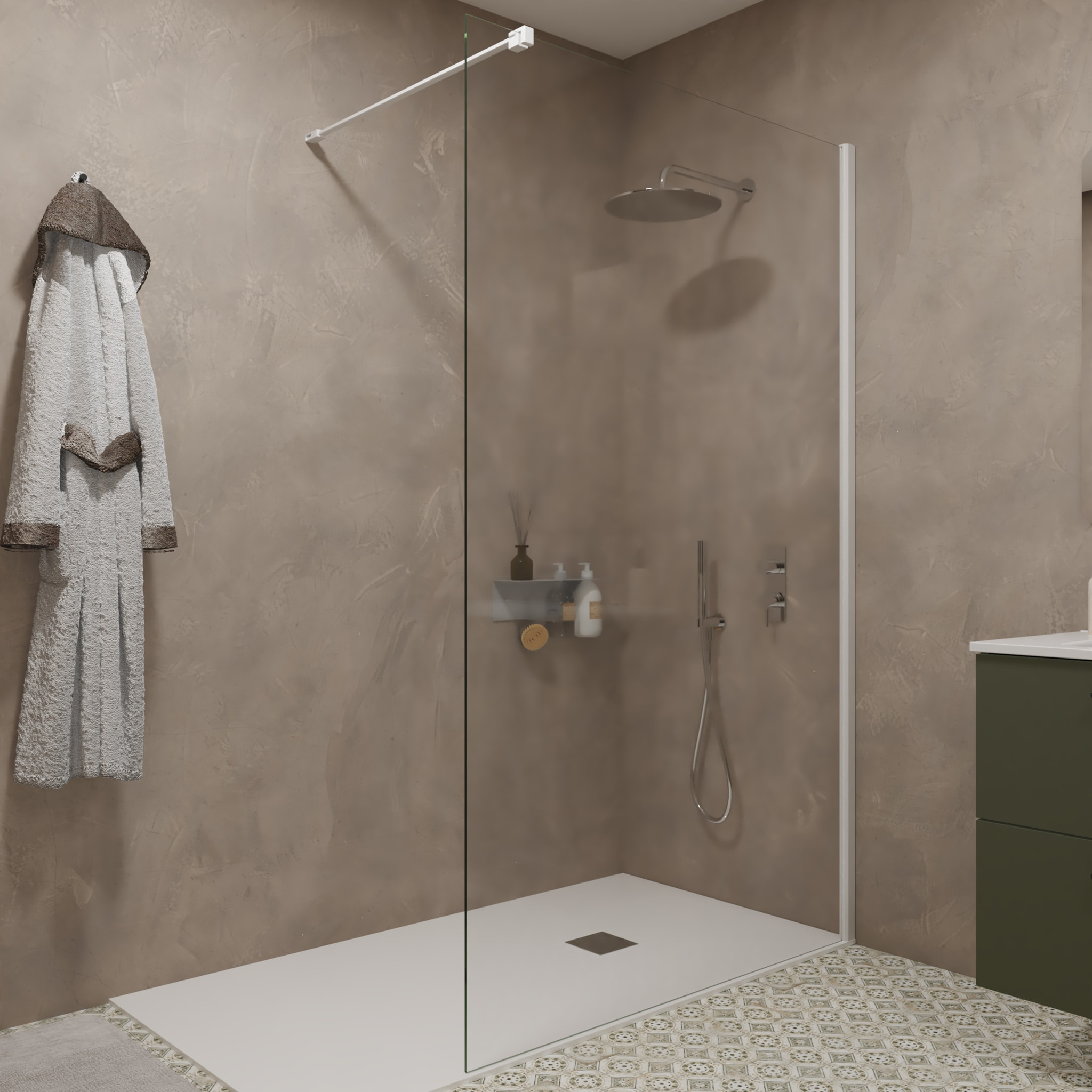 Mampara de Ducha | Panel Fijo | 120 X 195 cm | Perfil Blanco | Cristal Templado con Espesor de 8mm| Tratamiento Antical | Alday