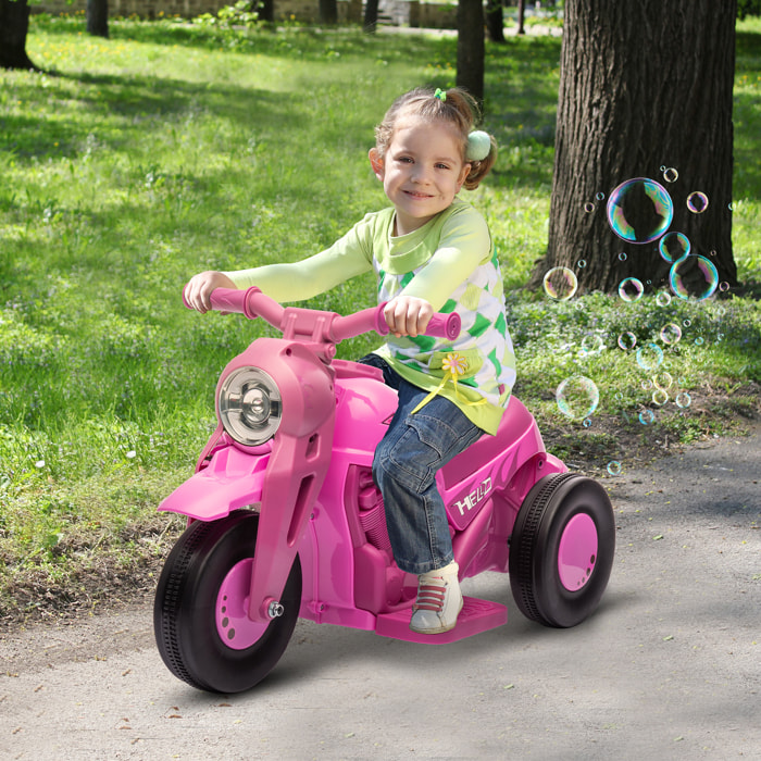 Moto électrique enfant chopper 6V env. 3Km/h 3 roues effets lumineux sonores fonction bulles rose