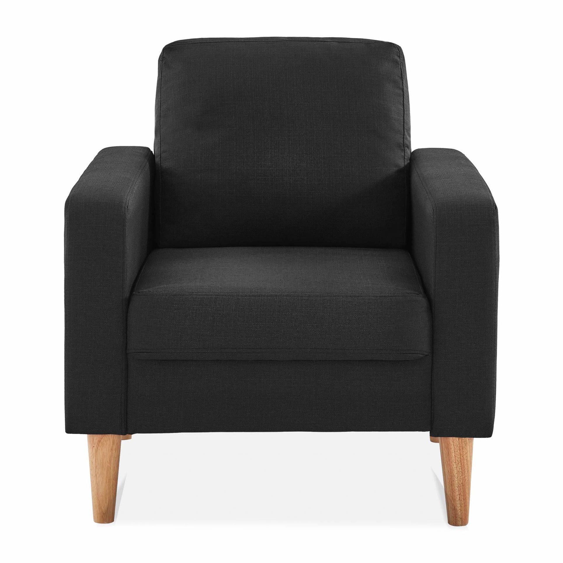 Fauteuil scandinave en tissu gris chiné foncé - Bjorn - Canapé 1 place fixe droit pieds bois