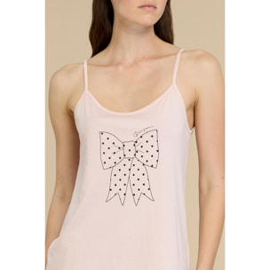 Pigiama donna in cotone top bretellina con fiocco stampato e pantalone corto articolo pois Noidinotte