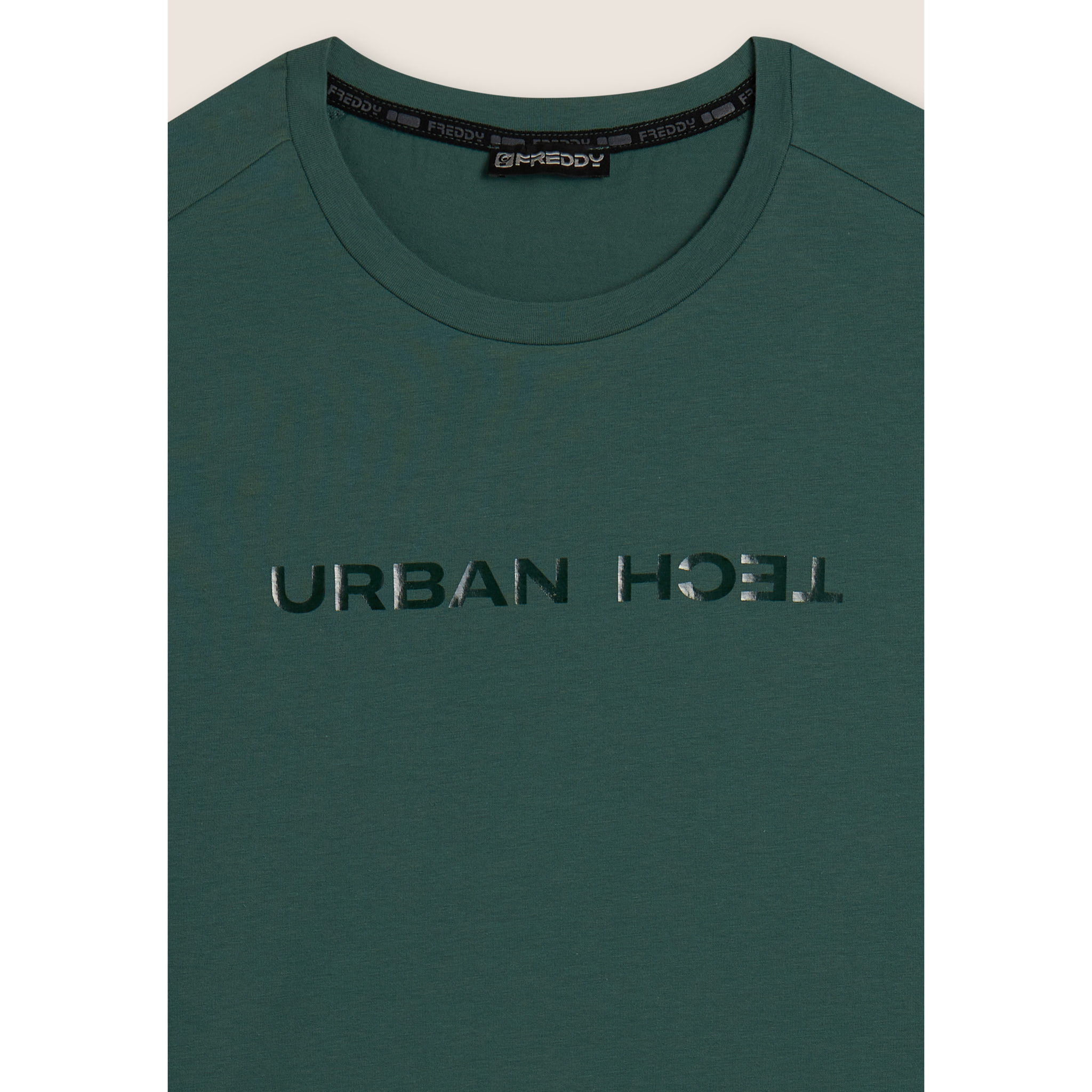 T-shirt regular con spalle raglan e doppia stampa lucida