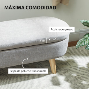 Banco Pie de Cama, Puff Almacenaje Tapizado en Terciopelo de Teddy con Patas de Madera y Asiento Acolchado, Banco de Almacenaje Ovalado para Dormitorio, Entrada, Pasillo, Gris Claro