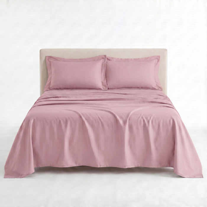 Completo lenzuola matrimoniale in raso di cotone 200 TC, set con lenzuolo sopra sotto con angoli e 2 federe con volani, morbido e traspirante, effetto seta elegante, stile hotel, resistente e facile da lavare, comfort per tutte le stagioni