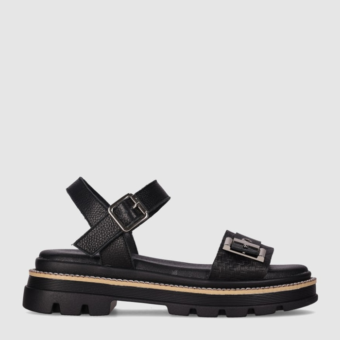 Sandalias de Piel - Negro - Tacón: 3 cm