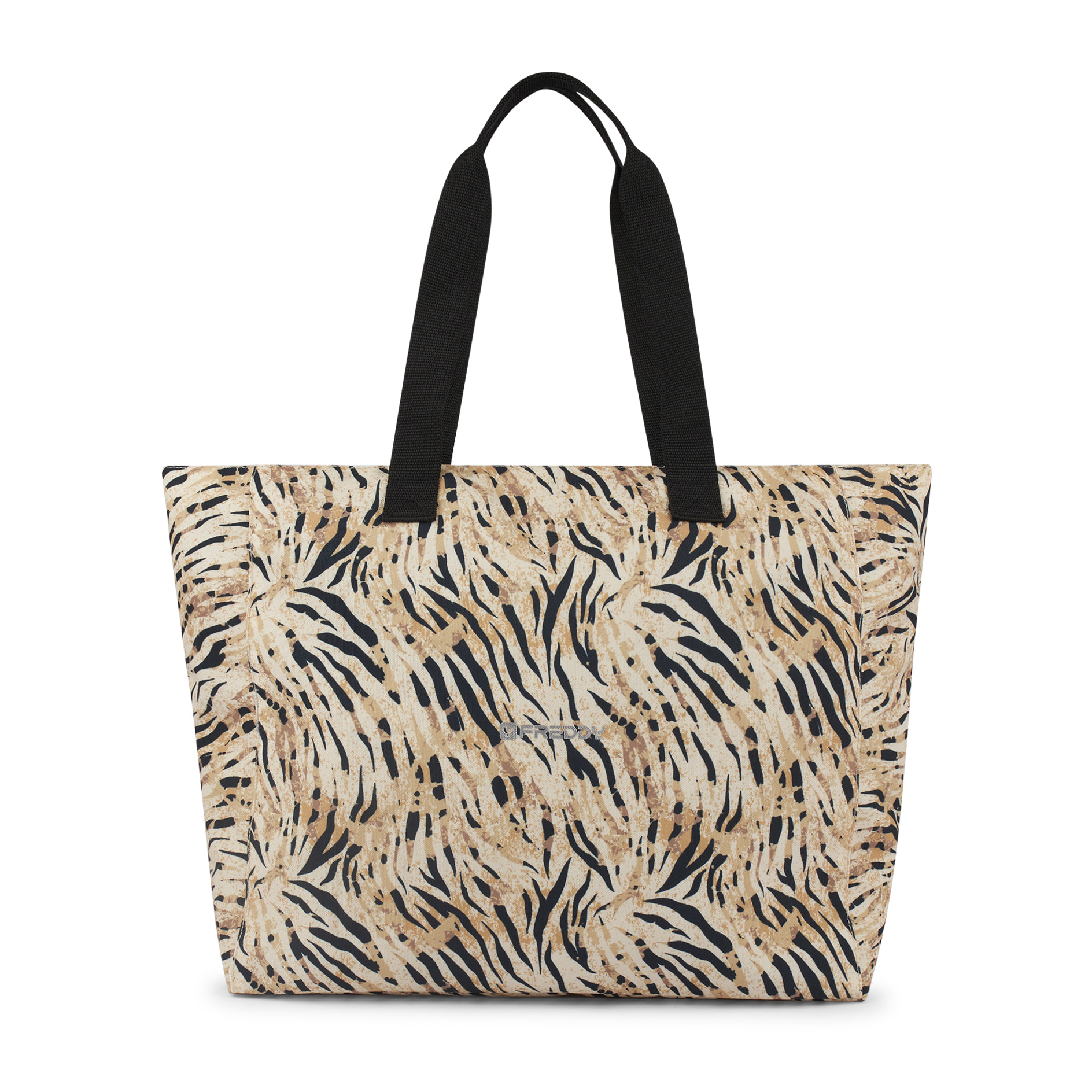 Borsa Shopper in canvas animalier con zip