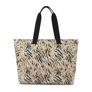 Borsa Shopper in canvas animalier con zip
