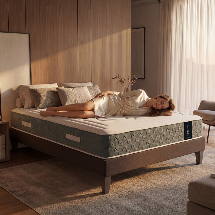 Matelas Hybride MARQUISE Ressorts Ensachés & Mémoire de Forme, 33 cm, Soutien Ferme, 4 poignées, Garantie 10 ans