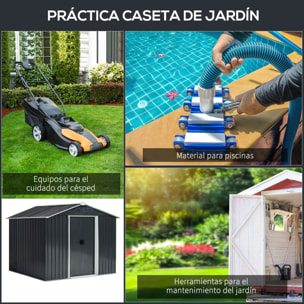 Caseta de Jardín de 4,1 m² 236x174x190 cm Cobertizo Exterior para Almacenar Herramientas con Puertas Correderas y 4 Ventanas para Terraza Patio Gris