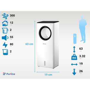 Rafraichisseur d'air par évaporation sans pales avec 3 vitesses et 2L