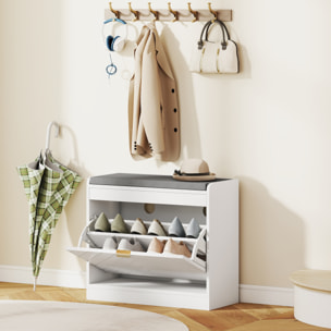 Banc à chaussures design porte motif chevrons étagère dim. 60 x 26 x 52cm coussin gris blanc