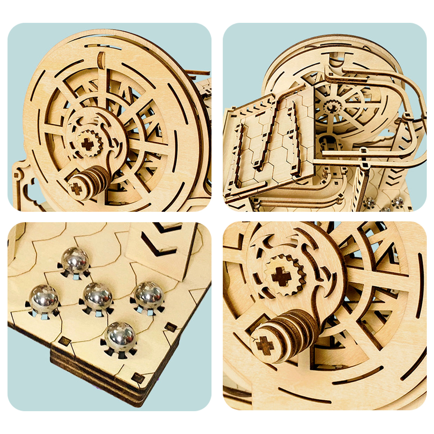 Modello in Legno 3D, con movimento meccanico design di Sfera orbitale meccanica con manovella. 98 pezzi.