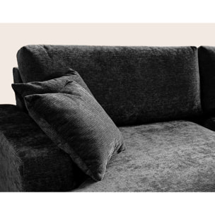 Pivoine - Canapé d'angle ouvert gauche 4 places convertible avec coffre en tissu texturé - Noir