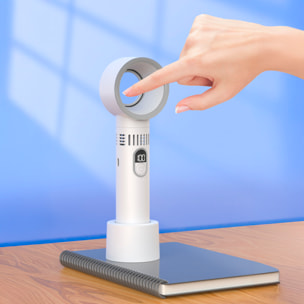 Ventilatore portatile senza pale con 5 livelli di velocità e schermo LCD.