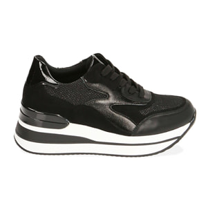 Sneakers nere in tessuto, zeppa 6 cm