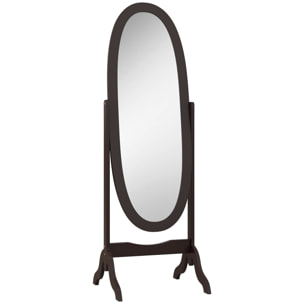 Miroir à pied ovale style shabby chic inclinaison réglable dim. 47L x 45l x 154H cm MDF chocolat
