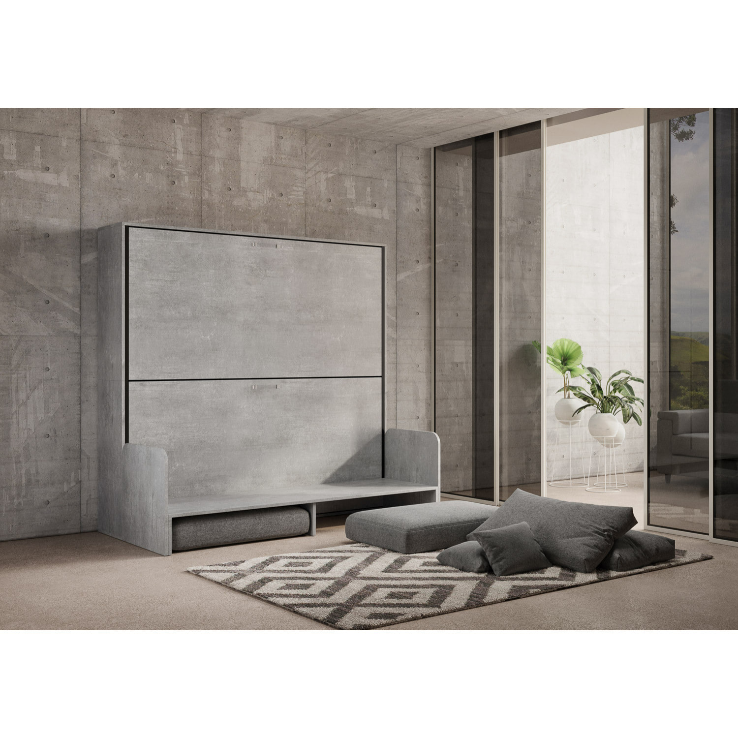 Lit escamotable horizontal superposé 2 couchages 85 Kando Sofà avec matelas Gris Béton - ALESSIA 20