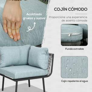 Conjunto de Muebles de Ratán 4 Piezas con Marco de Aluminio Set de Muebles de Jardín 2 Sofá de 2 Plazas Sofá de Esquina Mesa de Centro con 6 Cojines Acolchados para Exterior Patio Gris