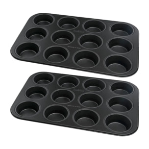Lot de 2 moules à gâteaux 38,5/26,5/3 cm en acier Black metallic Black mettallic Zenker  Black mettallic