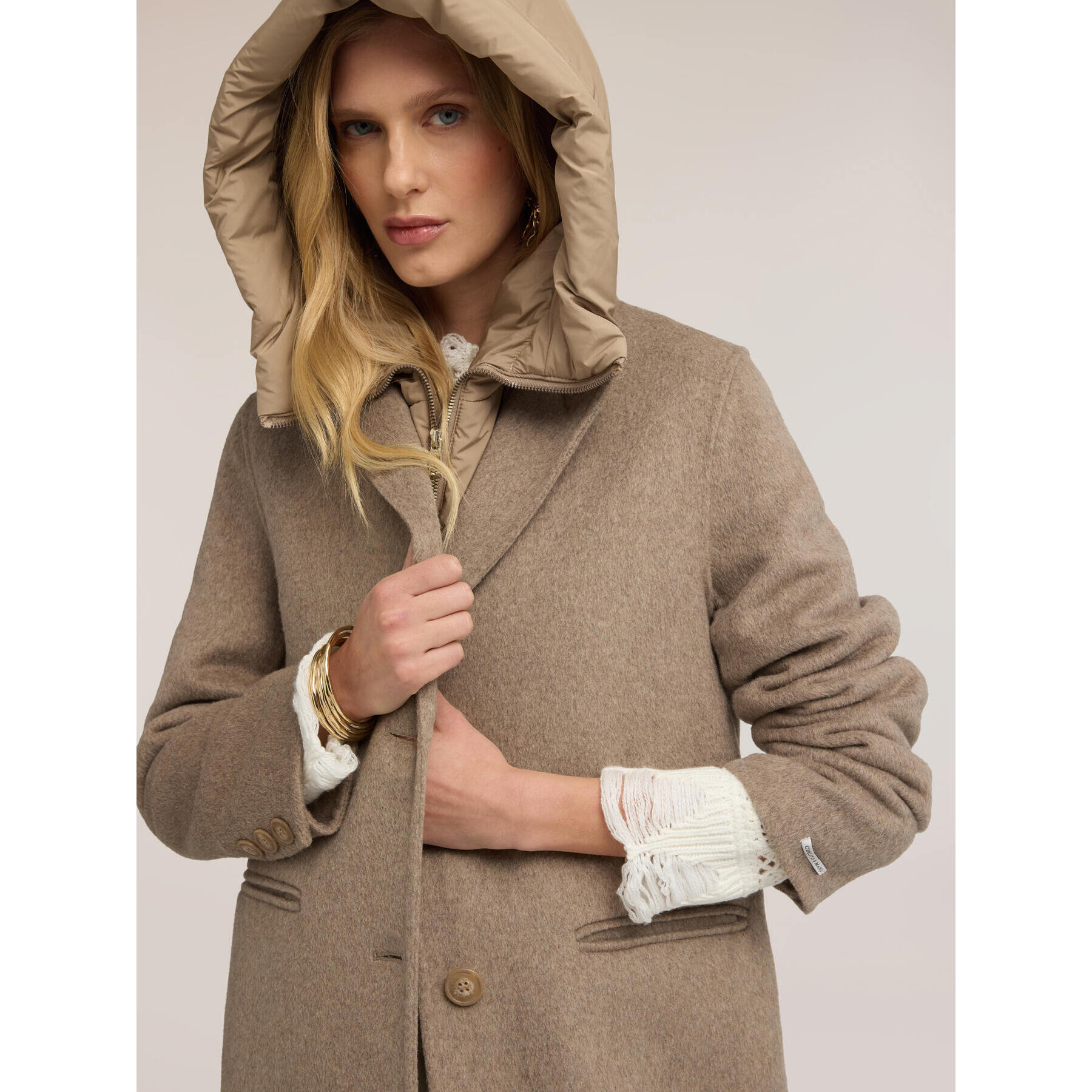 Motivi - Cappotto misto lana con cappuccio staccabile - Beige