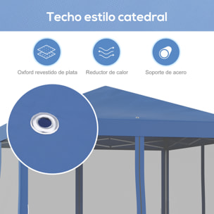 Carpa Plegable 3x3 m Cenador de Jardín con 4 Paredes Laterales de Malla 8 Orificios de Drenaje Impermeable y Bolsa de Transporte para Jardín Patio Fiestas Azul