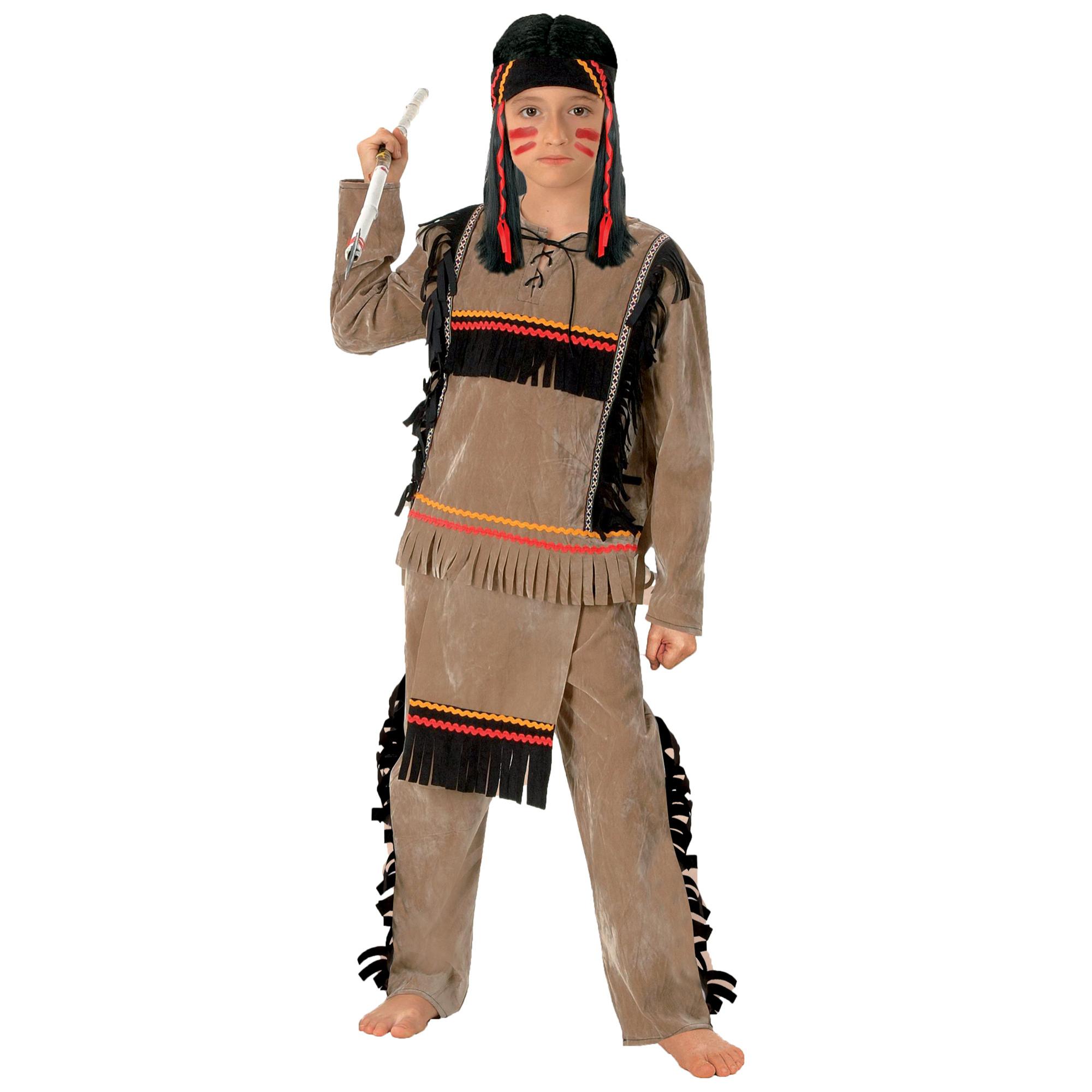 Costume Carnevale Indiano Apache Beige Rosso Nero Bambino