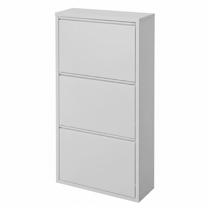 Scarpiera Slim In Metallo 3 Ante A Ribalta Ultra Sottile Salvaspazio Mobile Portascarpe Moderno Ingresso Camera Corridoio 104 x 50 x 15 Cm Grigio