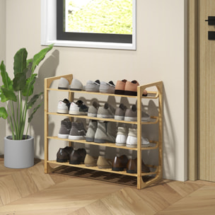 Étagère à chaussures en bambou 4 niveaux à lattes dim. 76 x 33 x 67 cm
