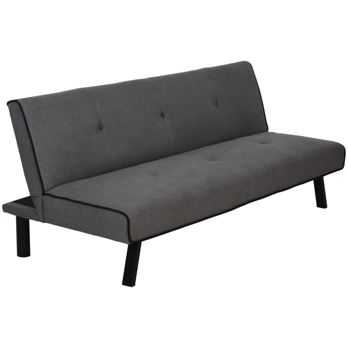 Canapé convertible 3 places canapé-lit avec dossier inclinable réglable piètement métal noir tissu gris