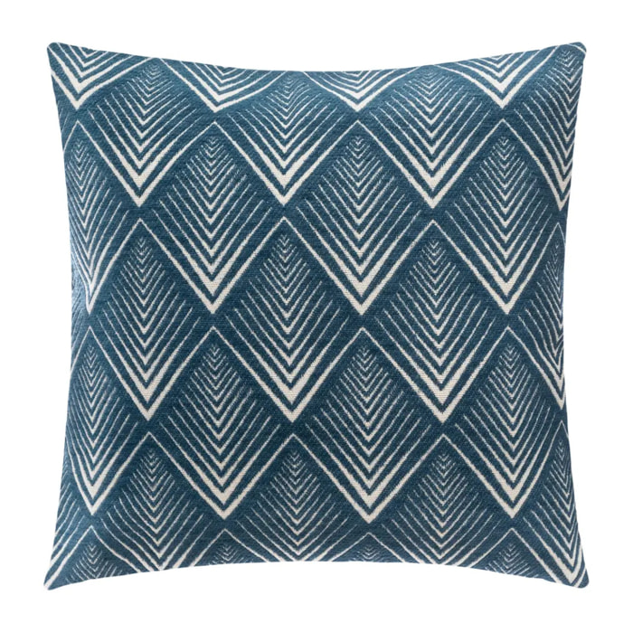 Housse de coussin - motifs géométriques - coton et chenille - bleu -40x40 cm