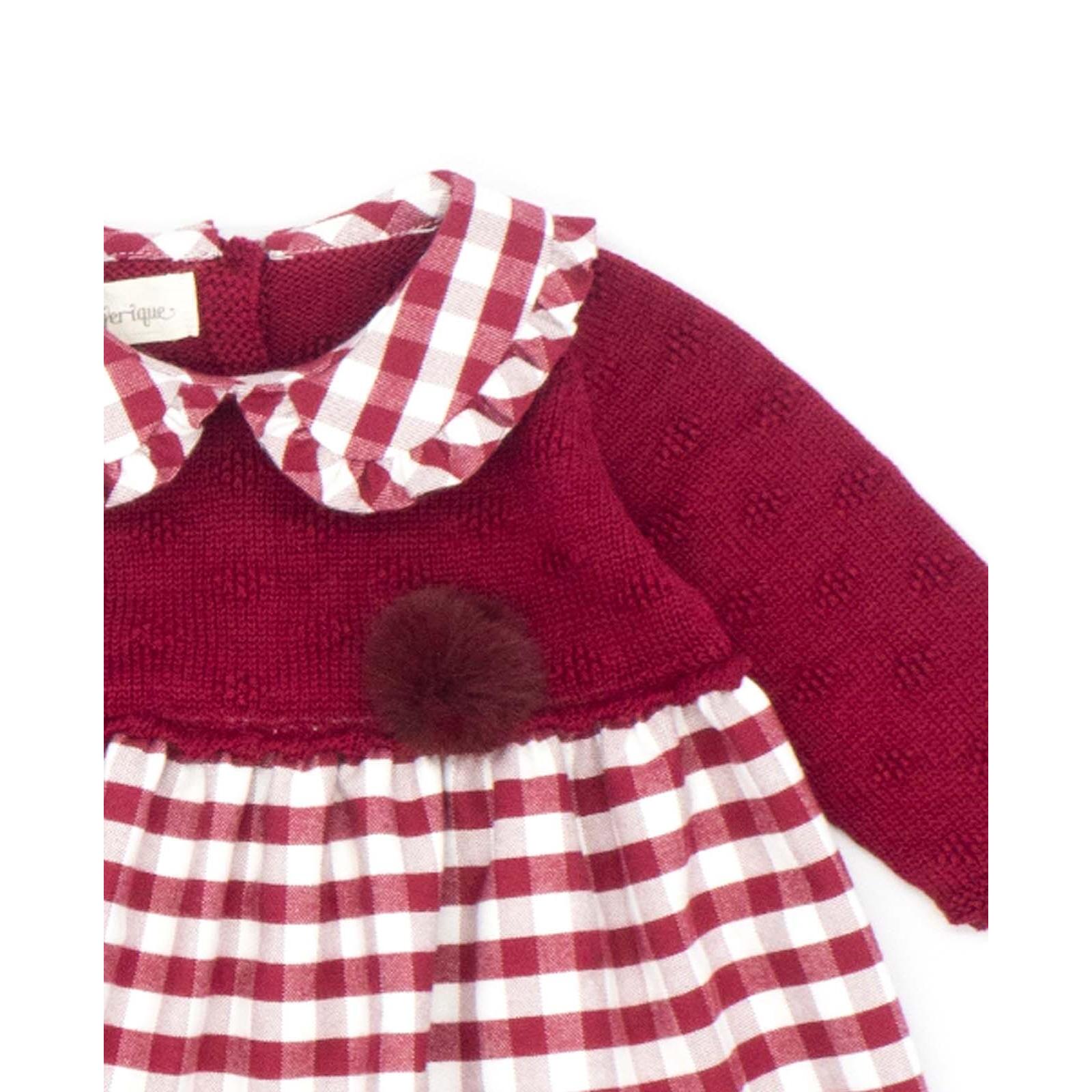 Vestido combinado punto y cuadro vichy granate y blanco