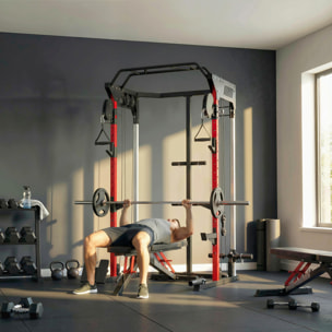 Station de musculation - power rack 900kg double poulie réglable 19 niveaux - acier - 168x128x215cm -noir