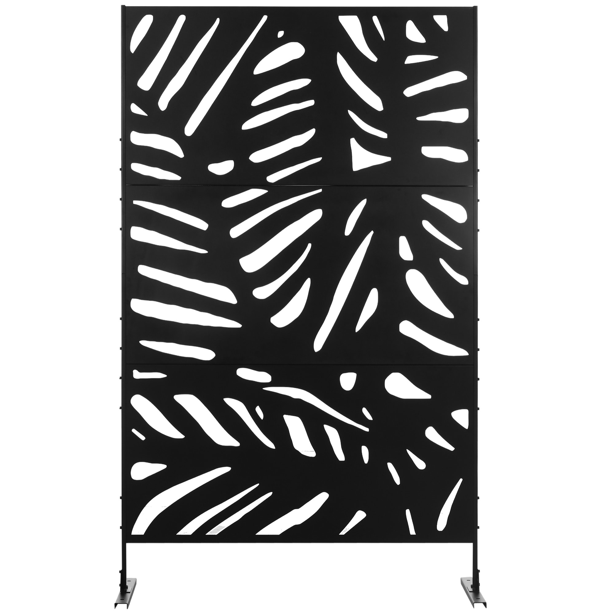 Biombo de 3 Paneles, 122x198 cm, Biombo Separador de Ambientes con Soporte y Tornillos de Expansión, Diseño de Hojas, para Exterior, Jardín, Patio, Terraza, Negro