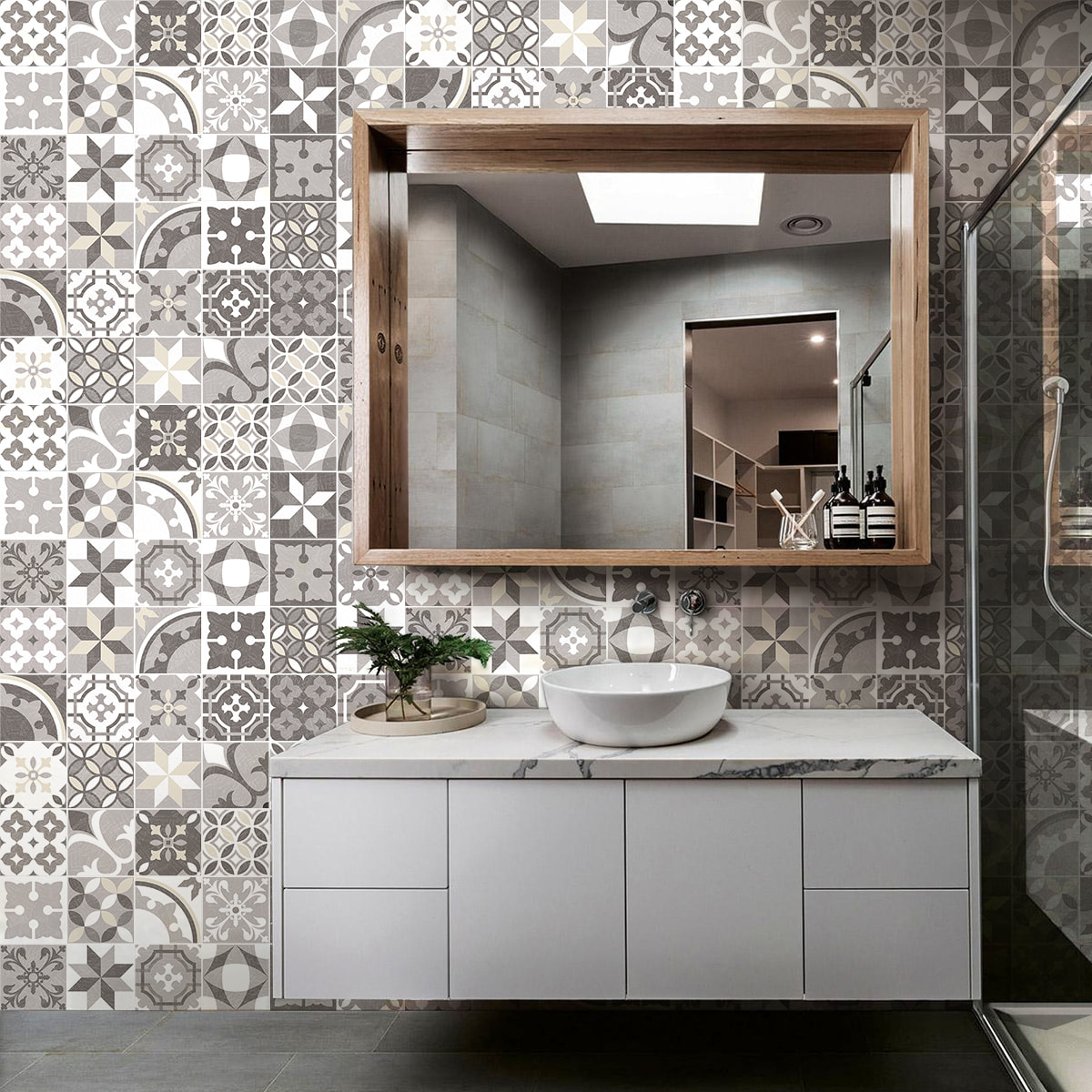 Stickers muraux - Sticker Mural Carrelage adhésif Cuisine Salle de Bain - 60 STICKERS CARREAUX DE CIMENT AUTHENTIQUES EZIO