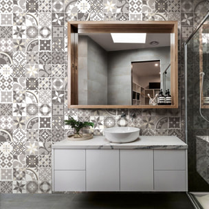 Stickers muraux - Sticker Mural Carrelage adhésif Cuisine Salle de Bain - 60 STICKERS CARREAUX DE CIMENT AUTHENTIQUES EZIO