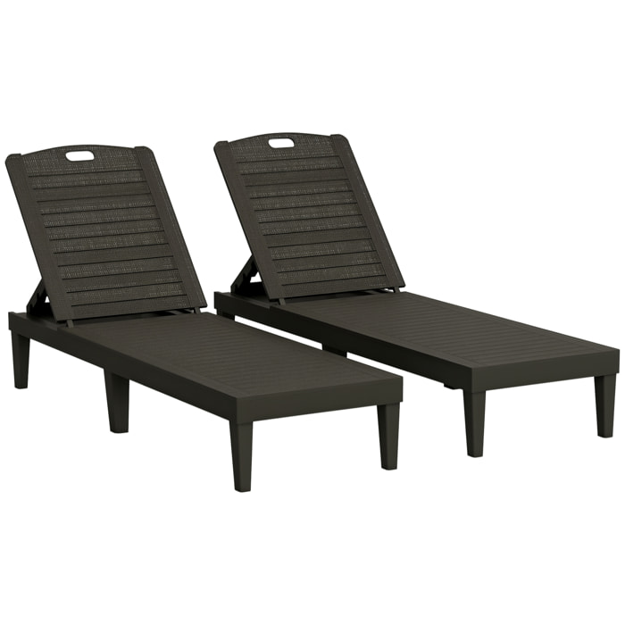 Pack de 2 Tumbonas de Jardín Exterior, Tumbonas Reclinables de Plástico PP con Respaldo Ajustable de 4 Niveles, Resistentes a la Intemperie, para Playa, Piscina, Negro