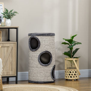 Arbre à chat cylindrique - tour à griffer pour chat - tonneau griffoir - 3 niveaux + plateforme - sisal peluche anthracite