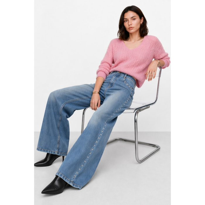 Kocca - Jeans a vita alta e gamba larga con borchie Donna