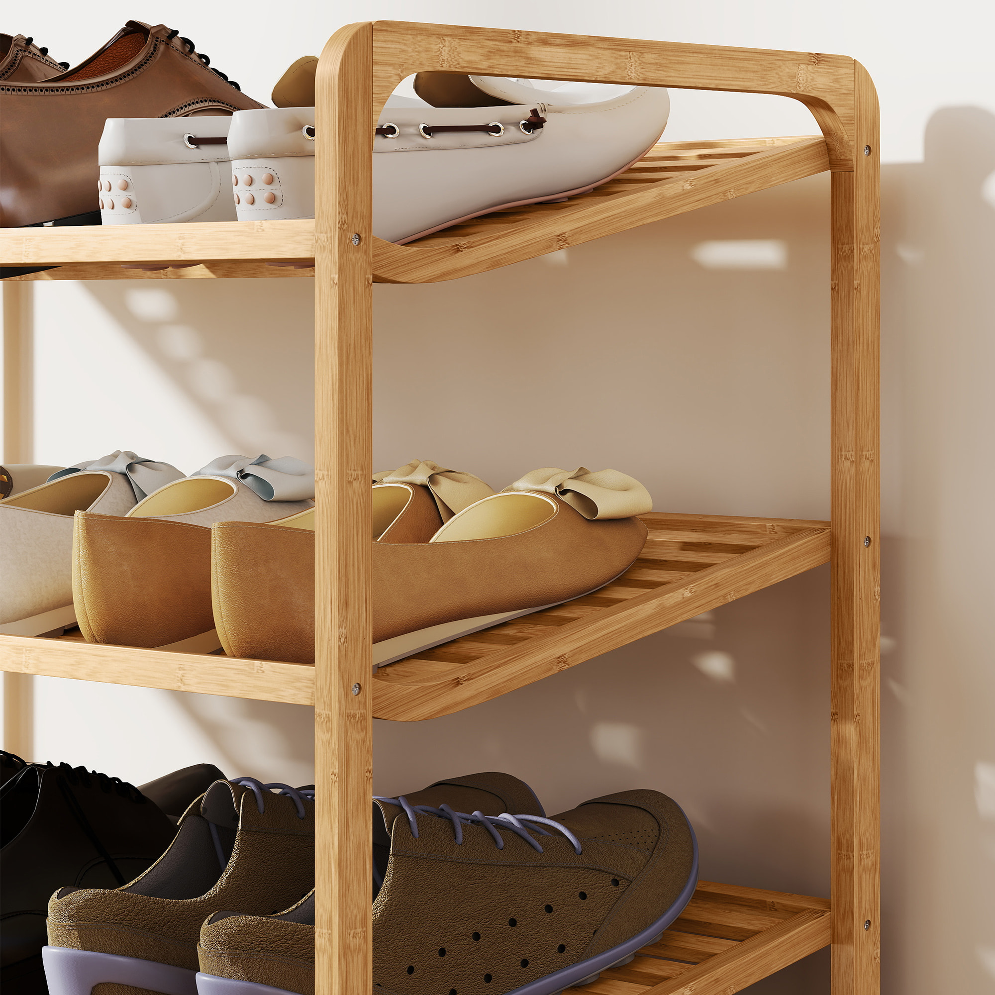 Étagère bambou style naturel - étagère à chaussures 3 niveaux - dim. 76 x 33 x 50 cm