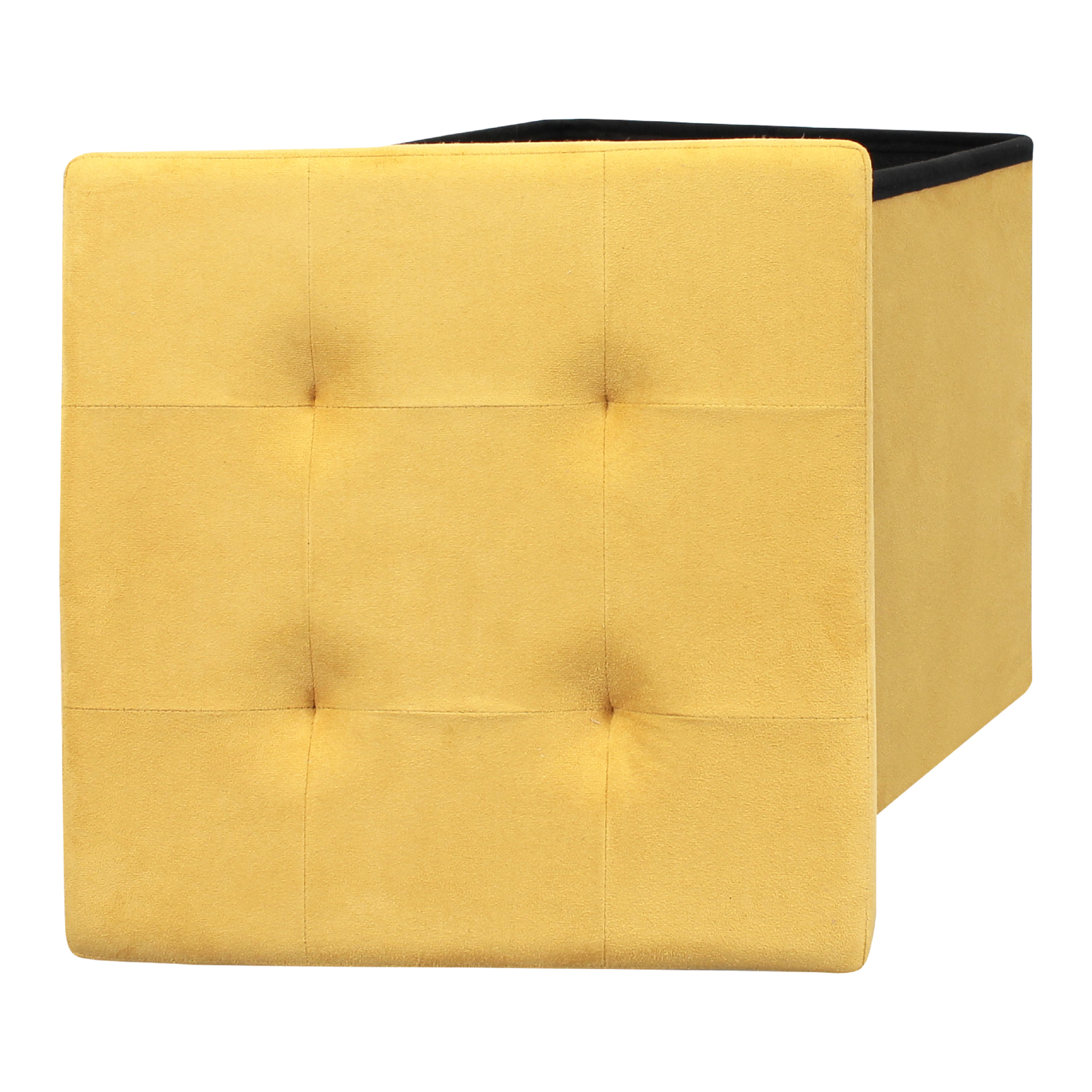 Coffre Pouf Pliable Suedine Jaune