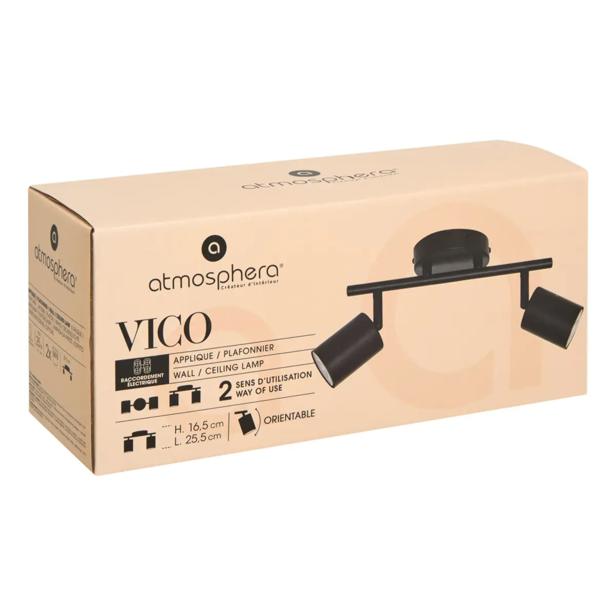 Applique murale/plafonnier Vico noir 25,5x10cm